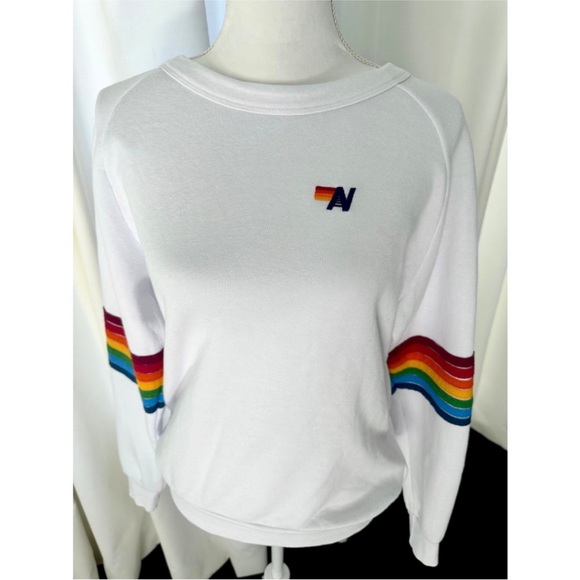 COPY - *READ DESCRIPTION* Aviator Nation Rainbow Stitch Sleeve White S - Picture 2 of 8